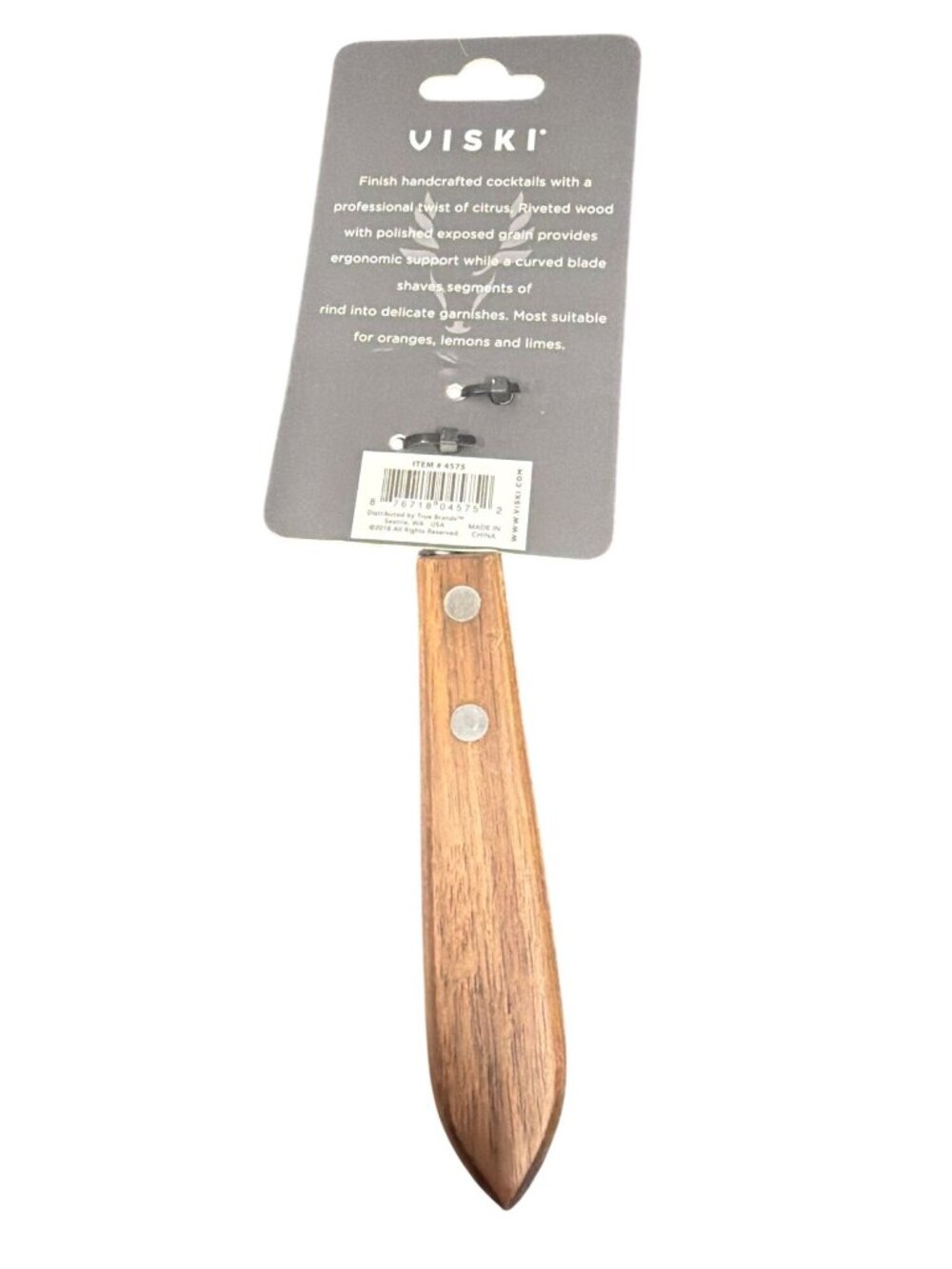 Viski Channel Knife With Riveted Wood Handle For Citrus Garnishes Chef Bar - Picture 2 of 7
